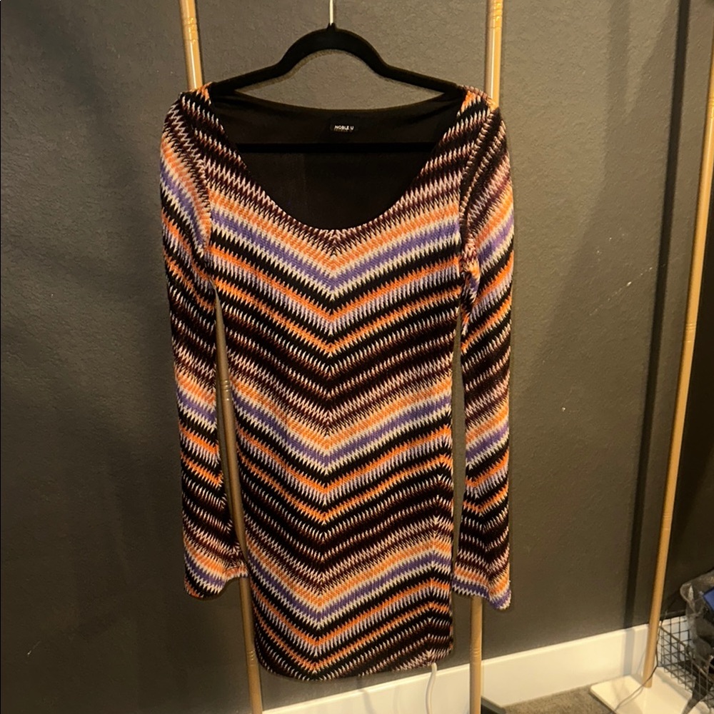 Vintage Noble U Stylish Multicolor Retro Knit Chevron Dress - small